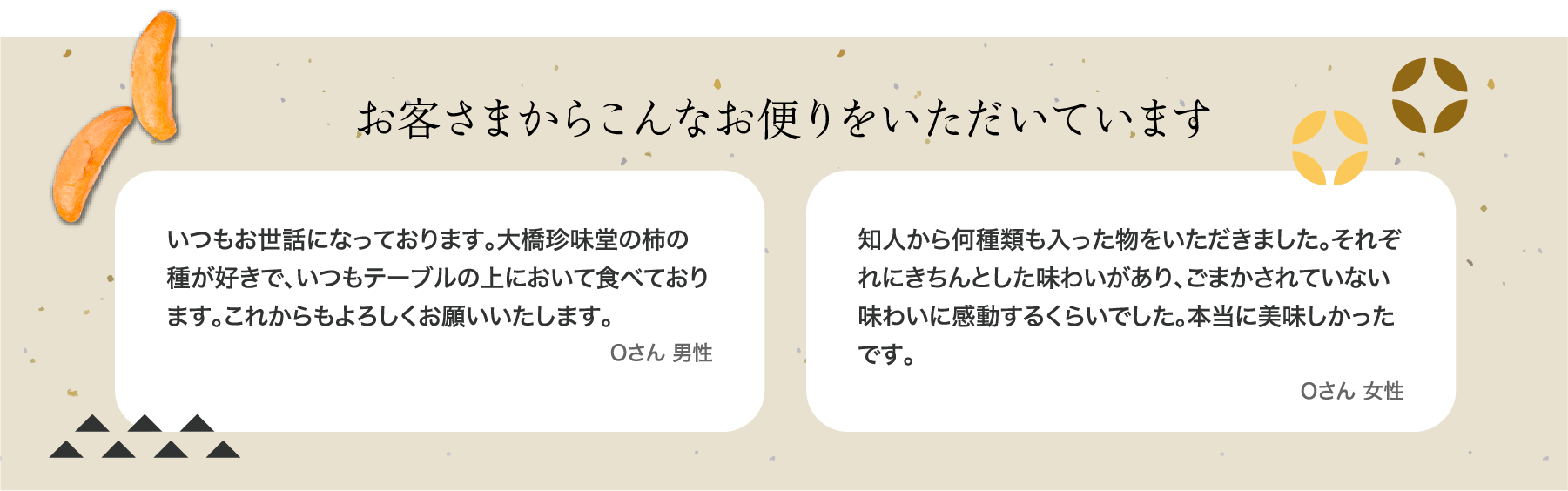 お客様からこんなお便りをいただいています